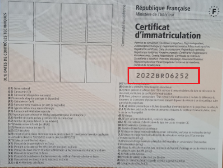 Le numéro de formule sur le Certificat d Immatriculation