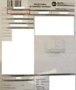 Procès-verbal de Contrôle Technique Taxi ayant la nature du contrôle encadrée.