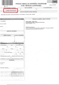  Un procès-verbal de Contrôle technique « Volontaire » ayant le type de contrôle encadré.