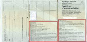 Nomenclature des informations présentes sur la Carte Grise .